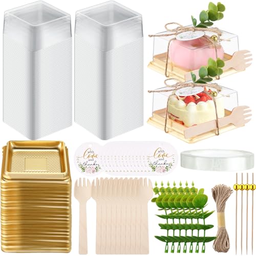 Honeydak 3.5 Inch Individual Cupcake Containers with Lids, Gold, 50 Sets - color: Gold