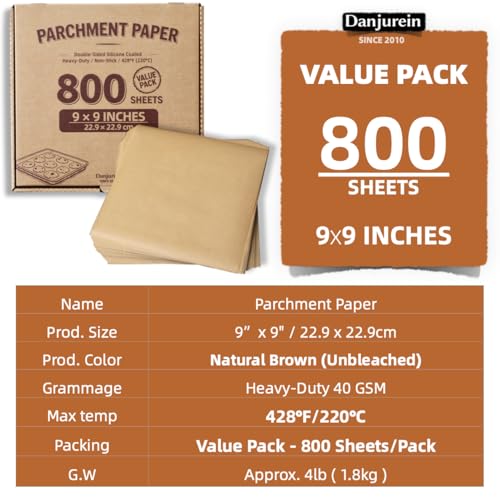 800 Sheets 9x9" Unbleached Value Pack Square Parchment Paper - color: Brown, size: 9×9 - 800 Sheets