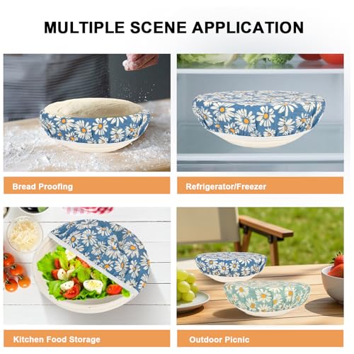 2Pcs 10inch Reusable Beeswax Elastic Bowl Covers for Bread Proofing - style: daisy