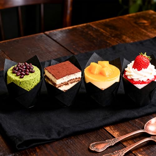 150 Pack Black Tulip Cupcake Liners, Greaseproof Baking Cups - color: Black