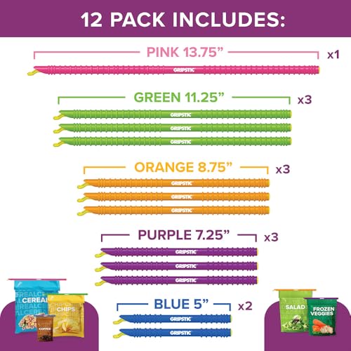 GripStic 12 Pack Assorted Food Bag Sealers Reusable Chip Clips Bag Clips - size: Assorted Sizes (Pack of 12)