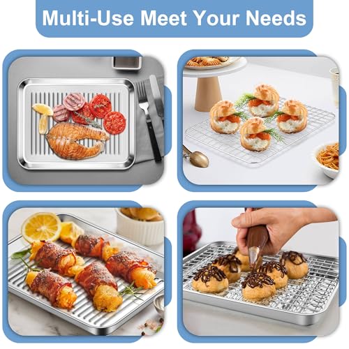 TeamFar Toaster Oven Pan with Rack, Stainless Steel 10.5 Inch Baking Tray