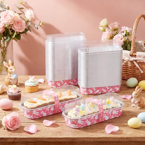 Tioncy 100 Pcs Mini Loaf Pans with Lids Spoons, Easter Bunny - style: Easter Bunny
