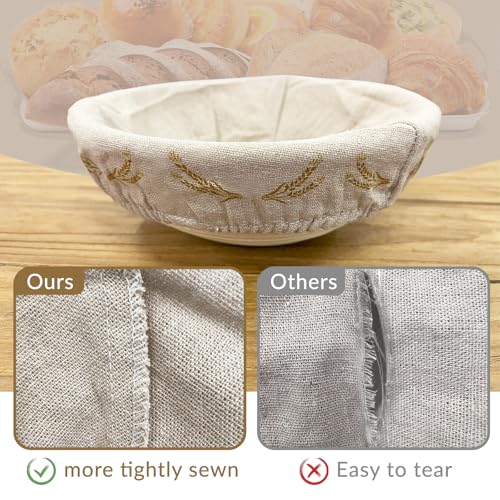 SNAIL GARDEN Bread Proofing Basket Cloth Liner - 3 Oval (10") & 3 Round (9"), Wheat Pattern Reusable Banneton Basket Liners, Linen Cotton Proofing Basket Covers for Bread Making
