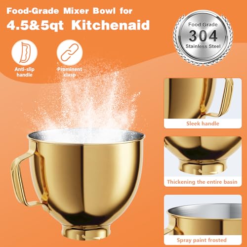 Stainless Steel Mixer Bowl for KITCHENAID TILT-HEAD 4.5-5 Qt Mixer - color: Gold