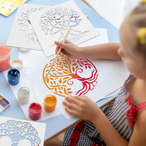 Yazhiji 15Pcs 6 x 6 Inch Tree of Life Stencil, Reusable Stencils for Painting on Wood Decoration Painting Templates for Wall Floor DIY Decorations Holiday Gifts for Kids