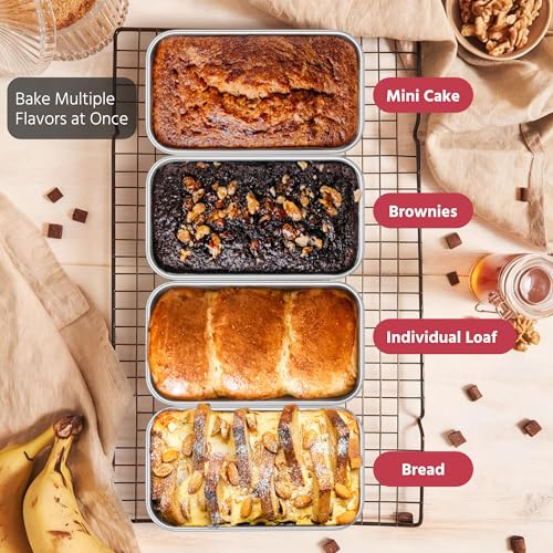 E-far Mini Loaf Pan Set of 8, Small Stainless Steel Bread Baking Pans for Oven, 6.3 x 3.5 Inch Tiny Meatloaf Pans for Homemade Bread Pound Cake Brownies, Non-toxic & Dishwasher Safe - size: Set of 8