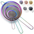 Kyraton Rainbow Fine Mesh Strainer 3 Pieces Set, Copper Flour Sifter For Baking, Stainless Steel Clander, Matcha Tea Strainer, Gravy Separator, Stasher Sieve Pasta Strainers - color: Rainbow
