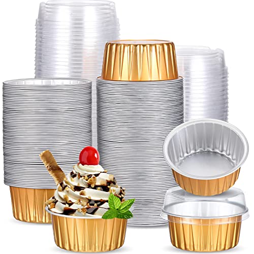 150 Pcs 5oz Aluminum Foil Baking Cup Disposable with Lids, Gold, Silver - color: Gold, Silver