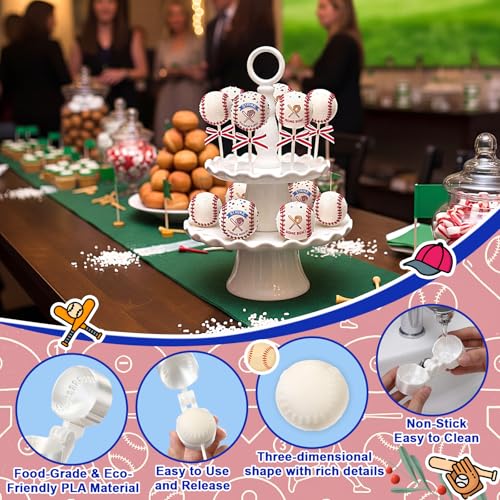 2 Pcs Baseball Cake Pop Mold with 100 Pcs Sticks, Baseball Mold for Sports Ball Theme Cake Decoration, Candy, Cupcake Decorations, Baking Tools Accessories for Home Baking, Birthday Party - style: Baseball