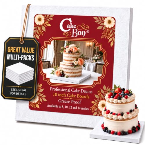 Cakebon Cake Boards 10" White Square Cake Drums 1/2" Wrapped Edge 1Pack - color: White, size: 10 Inch