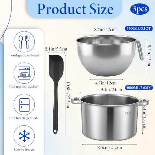 1Set Double Boilers for Stove Top, 304 Stainless Steel 4000ml,3500ml