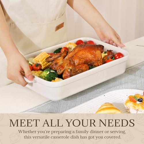 5.5 Quart Casserole Dish,Large Baking Dish Cookware,14.7x10 Inch Deep Lasagna Pan for Oven,Ceramic Bakeware for Baking, Easy to Clean,(White) - color: White