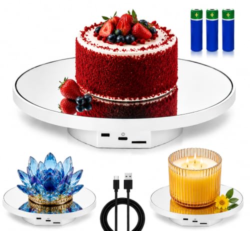 JAYEGT Motorized Rotating Display Stand, 10inch /11Lbs Load ,Mirror Cover ，360 Degree Electric Rotating Turntable ,Cup Display Turner Stand,Photography Products, Jewelry ,Tumbler -White