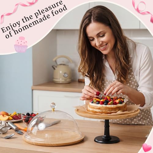 Lallisa 3 Set Bamboo Cake Stand Set with Acrylic Dome Covers