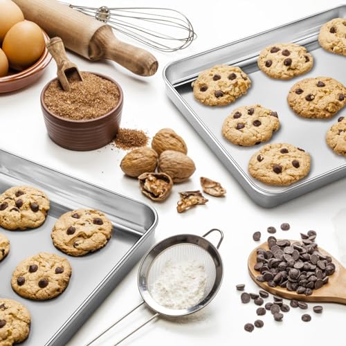 Cookie Sheets for Baking, Stainless Steel Baking Sheet Cookie Sheet, 10/12 Inch Toaster Oven Pans Set of 2, Dishwasher Safe & Mirror Finish & Rust Resistant