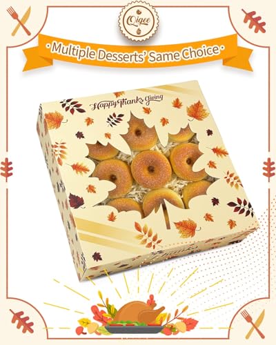qiqee Thanksgiving Pie Boxes with Window 10x10x2.5 Inch 12Packs Cookie Donut Bakery Box - color: 12Packs, Thanksgiving