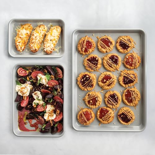 Nordic Ware Brilliant™, Nonstick made without PFAS or PTFE for safe cooking; Reinforced steel rim prevents warping; Includes Half Sheet, Quarter Sheet, and Eighth Sht, 3pc Baking Set (Pack of 3) - style: 3pc Baking Sheet Set (Pack of 3)