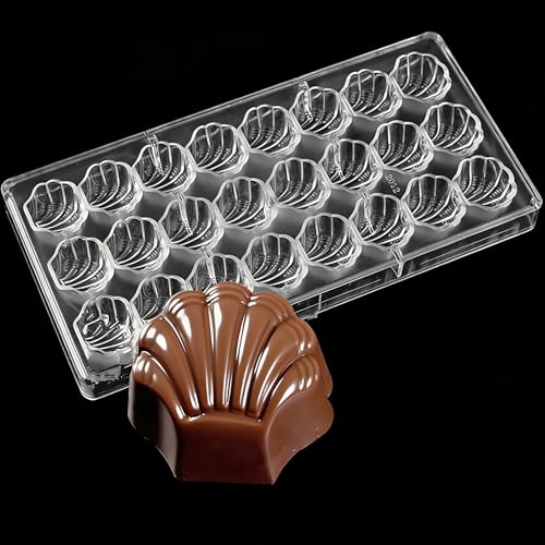 24 Cavity Scalloped Shell Polycarbonate Chocolate Mold, 15g Professional PC Candy Mould for Praline Bonbon Confectionery Baking
