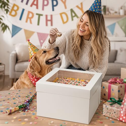 Kootek 4 Pack Cake Boxes 12 inch, 12x12x8 Tall Cake Box with Clear Window - size: 12x12x8 in