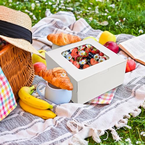 Moretoes 32pcs Cake Boxes, 10x10x5 Inch Bakery Containers With Window - size: C-32pcs-10*10*5in