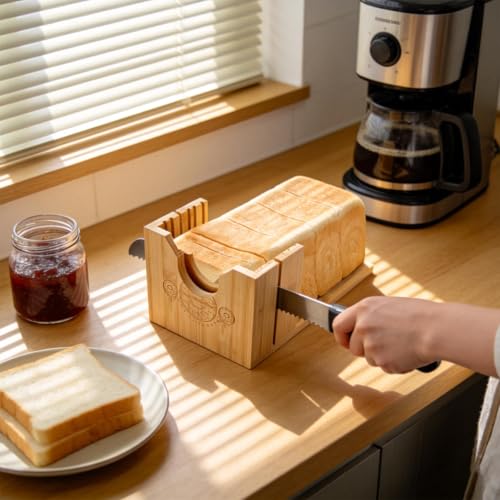 2-in-1 Bamboo Bagel & Bread Slicer Adjustable Thickness