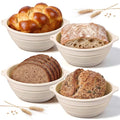 Fanfanwin 4 Pcs 10" Silicone Banneton Bread Proofing Baskets Foldable Beige