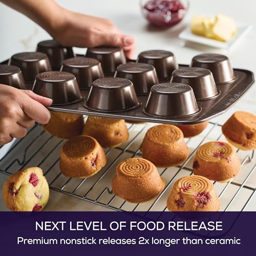 Circulon Nonstick Bakeware 12-Cup Muffin Tin, Brown, Steel - color: Chocolate