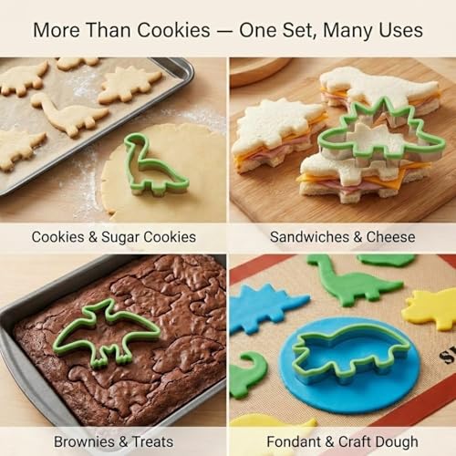 LUBTOSMN 7 Piece Dinosaur Cookie Cutters Set, Silicone Rim Baking Set