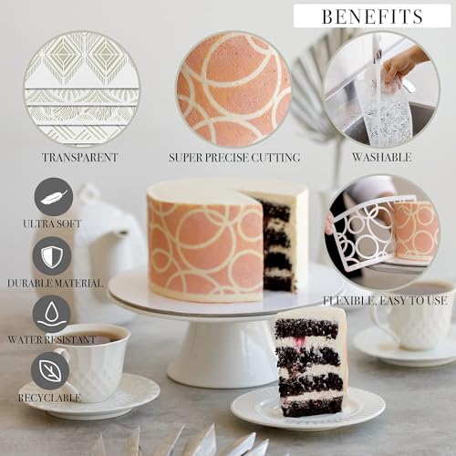 Cake Stencils - Cookie Stencils for Royal Icing, Templates for Buttercream Decorating, Baking Stencil, Mesh Reusable Spray Fondant Cookies, Paiting (18xDesigns with Scraper and 50xPins)