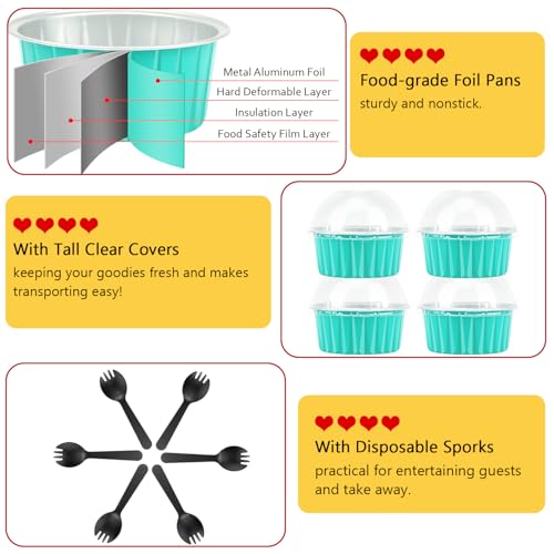 LNYZQUS 5oz Dot Cake Cups with Dome Lids 100 Pack, Foil Cupcake Pans - color: Cyan Blue, size: 5 oz