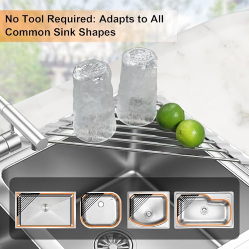 Corner Sink Caddy Triangle Dish Drying Rack for Sink Corner, Sponge Holder Roll Up Dish Drying Rack Over The Sink, Stainless Steel Kitchen Sink Organizer Drainer Mat Sponge Caddy for Counter Storage - color: Gray