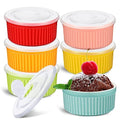 6 Sets Porcelain Ramekins with Lids 8 oz Oven Safe, Multi Colors - color: Multi Colors