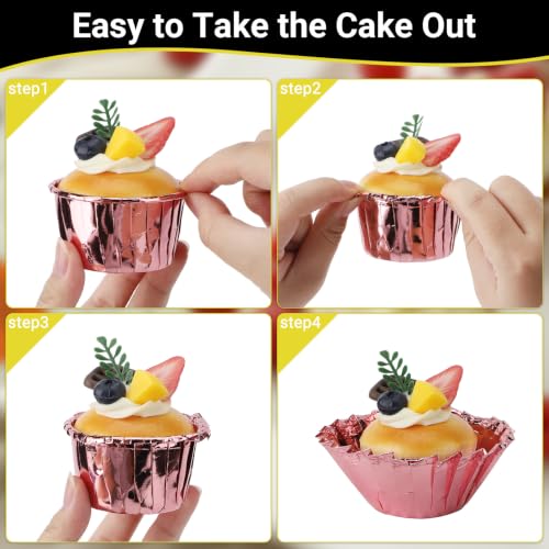 EUSOAR Cupcake Boxes with Cupcake Liners, 50pcs 3.5 Inch Clear Cupcakes Carrier and 50pcs 3.5oz Disposable Wrappers, Individual Cupcakes Dessert Pastry Containers for Wedding Party Favor Bakery - color: Pink/Rose Pink