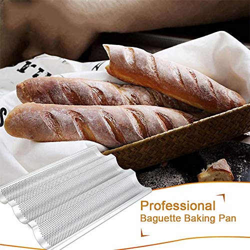 AYCCNH Stainless Steel Perforated French Baguette Bread Pan 3 Waves Toaster Oven Baking Tray (15"x10") with Large Bread Proofing Cloth (17.7" x 30.3") - size: 1 Steel Pan & Cloth