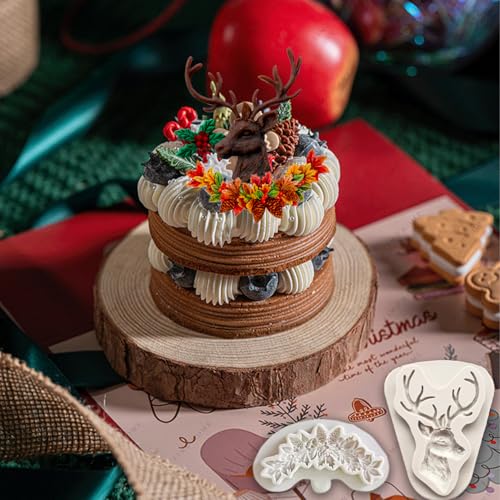 5 Pcs Christmas Silicone Molds, Christmas Tree Holly Leaf Santa Claus Reindeer Fondant Cake Decorating Baking Molds For Xmas Party Holiday Chocolate Candy Cookie Molds Sugarcraft Cupcake Topper