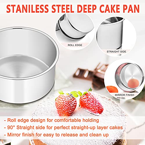 E-far 6 x 3 Inch Cake Pan Set of 2, Stainless Steel Deep Cake Pans - size: 6 x 3 inches