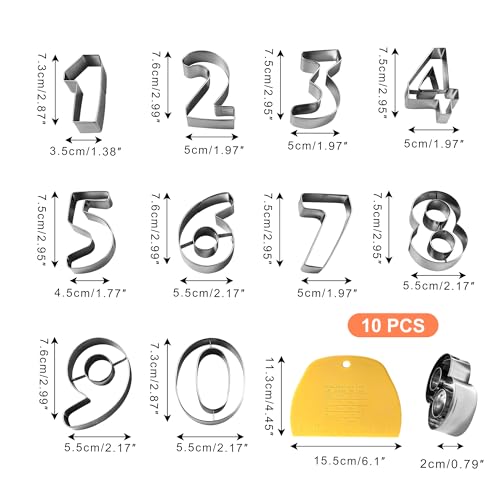 10Pcs Numbers Mini Cookie Cutters Set with Dough Scraper
