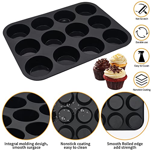 Silicone Muffin Pan Set,2 Pcs 2.8" 12 Cups Egg Bite Mold,Non-Stick,Easy Release,For Egg Muffins, Cupcakes, Large Muffins,Pizza Muffins,Cheesecakes(Black + Red) - size: 2PCS:Red + Black(2.8")