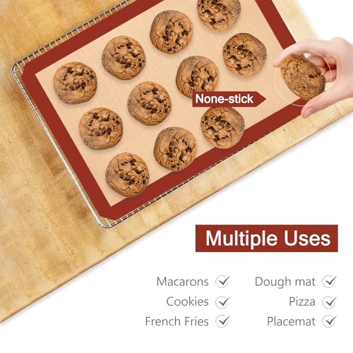 Silicone Baking Mat Set of 3, Non-Stick 2 Half & 1 Quarter Sheets - color: Red, size: 2Half Sheets+1Quarter