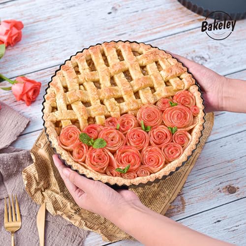 11-Inch Round Tart Pan with Loose Removable Bottom, Non-Stick Carbon Steel Quiche Pan for Oven Baking (Black) - size: 11" Round (Black)