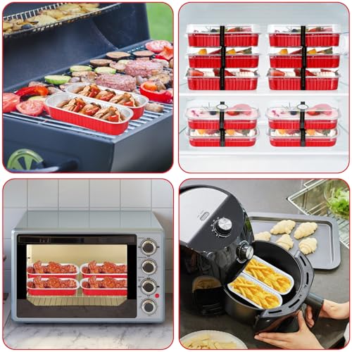 Mini Loaf Pans with Lids and Spoons (100 Pack, Red, 6.8oz) Rectangular Aluminum Foil Baking Pans - color: Red