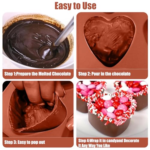 (2 Pack) 6 Holes Heart Shaped Silicone Mold For Chocolate Cake - Heart Silicone Mold for Making Jelly Pudding Handmade Soap Mould Candy Making - color: 2pc- 6 Cup Heart (Chocolate)