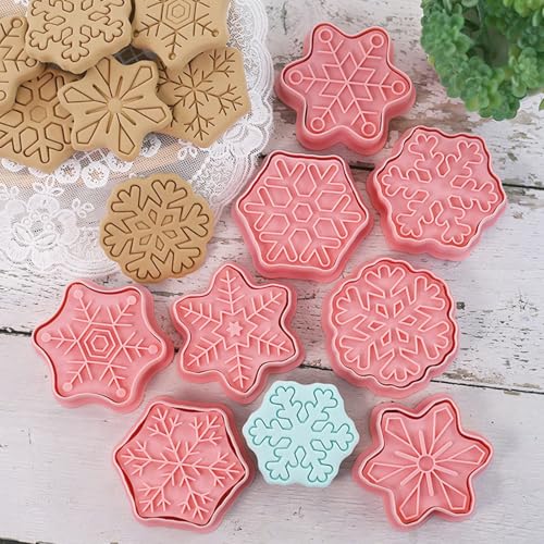 Snowflake Shaped Cookie Stamps Set Christmas Baking Plastic 8Pcs