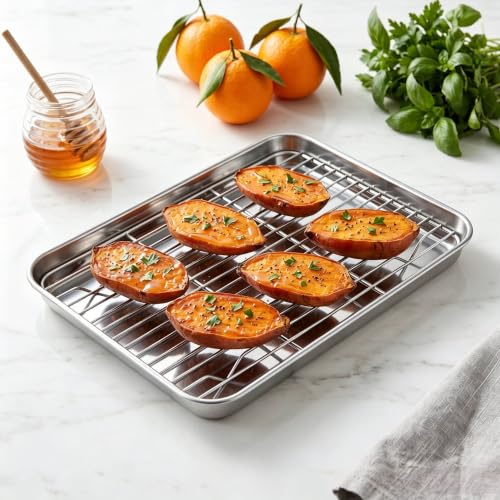 Homikit 9x7 Inches Mini Stainless Steel Baking Sheet with Cooling Rack Set - size: 9x7x1