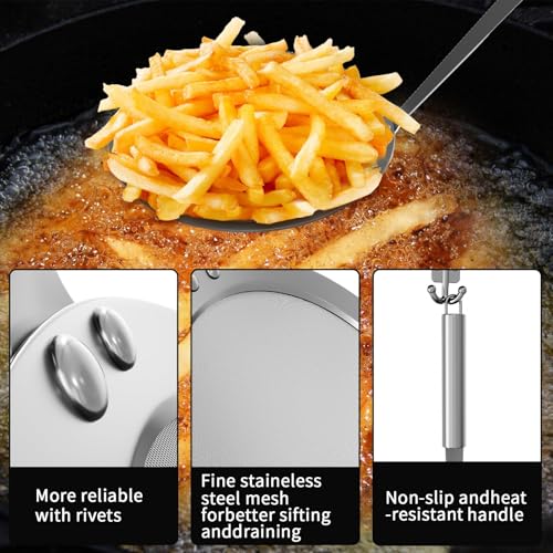 Newness Fine Mesh Skimmer Spoon, Professional 304 Stainless Steel Hot Pot Fat Strainer for Oil Filter Skimming Grease and Foam, Durable Multi-Functional Kitchen Cooking Mesh Food Strainer Ladle-3 Pack - size: 3 Pack