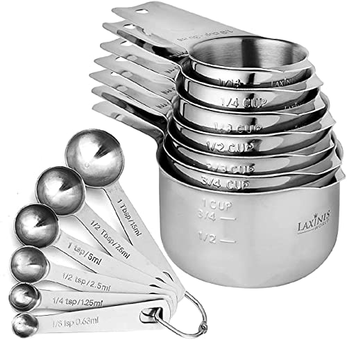 Laxinis World Stainless Steel Measuring Cups and Spoons Set, 13-Piece