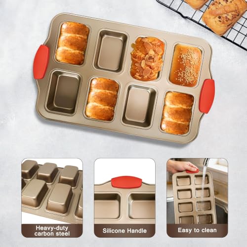 Mini Loaf Pans 8 Cavity Loaf Baking Pans With Silicone Handle Gold - color: Gold, size: 8 Cavity Mini Loaf Pan