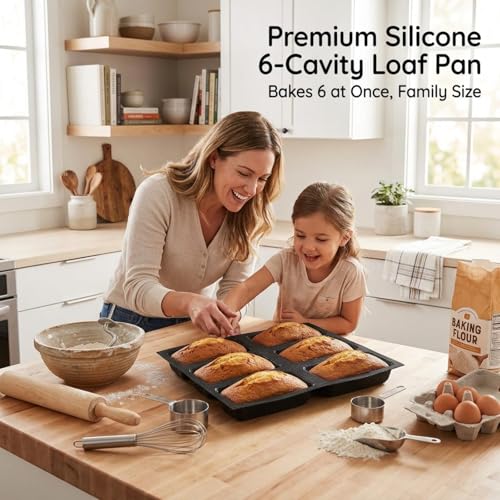 Dioycli Bread Loaf Pan for Baking Silicone Rectangular Bread Pan, 6-Cavity - size: 6 Rectangular Cavities