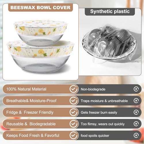 Reusable Beeswax Bowl Covers 3 Pack, 10 Inch (2 Medium)+ 12 Inch Elastic Sourdough Bowl Cover for Bread Proofing, Shower Caps for Bread Proofing Basket, Mixer Bowls